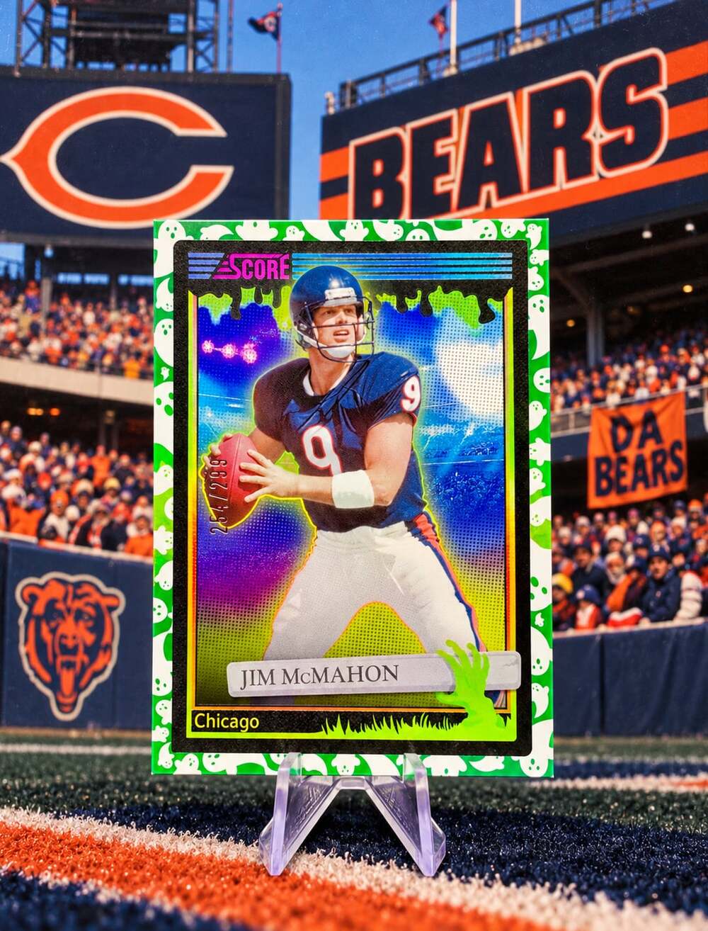 Jim McMahon Chicago BEARS Football Card NUMBERED /299 Ghosts HOLO RARE Panini